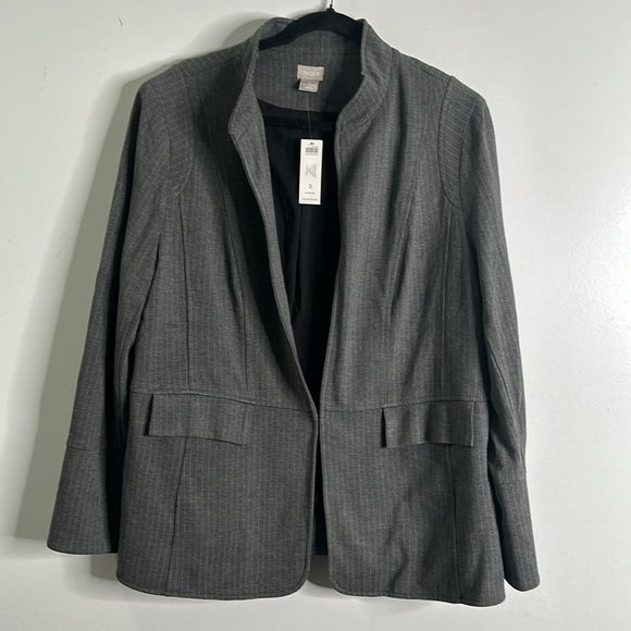 Chico's gray classic point stripe blazer size 3/xL - Picture 2 of 12
